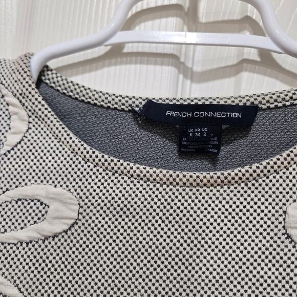 French Connection Embroidered Floral Bodycon Dress Size 2 Black Cream - Picture 6 of 9